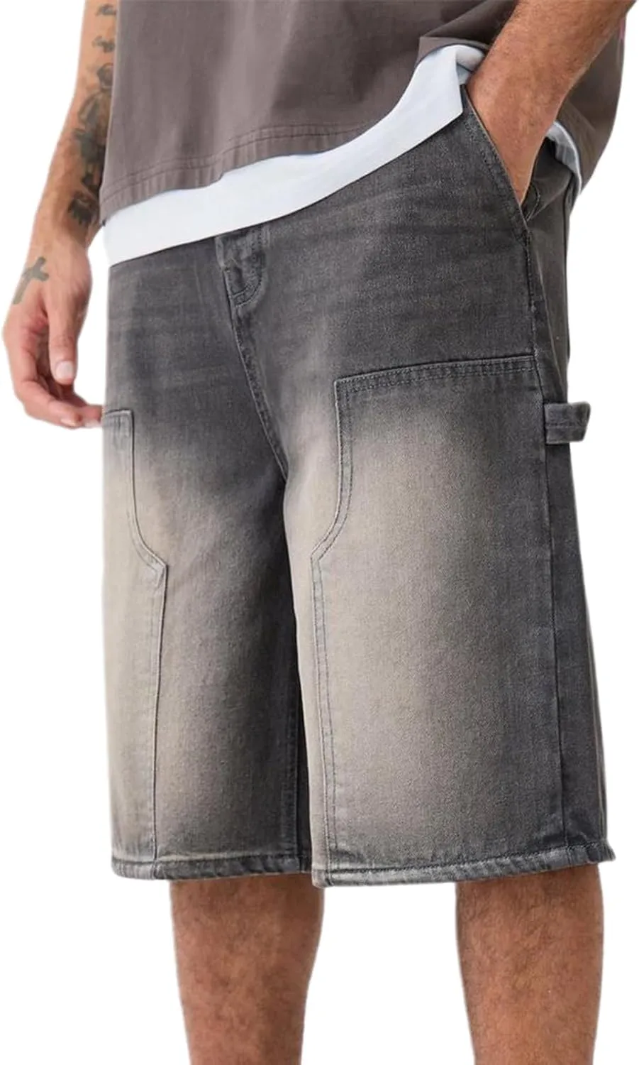 Mens Loose Denim Shorts Baggy Casual Wide Leg Mid Jean Jorts Zipper Hip Hop Shorts with Pockets Streetwear