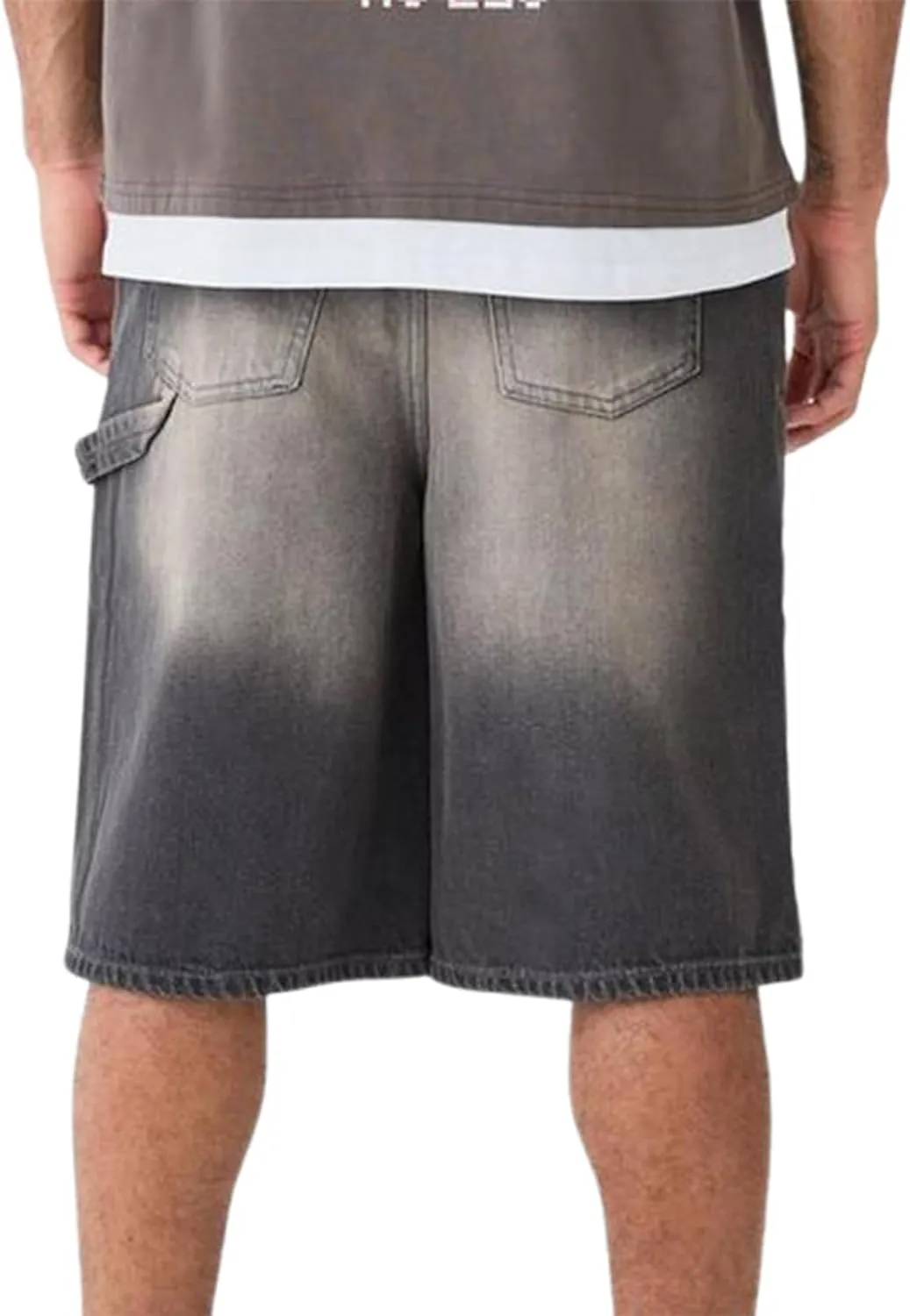 Mens Loose Denim Shorts Baggy Casual Wide Leg Mid Jean Jorts Zipper Hip Hop Shorts with Pockets Streetwear