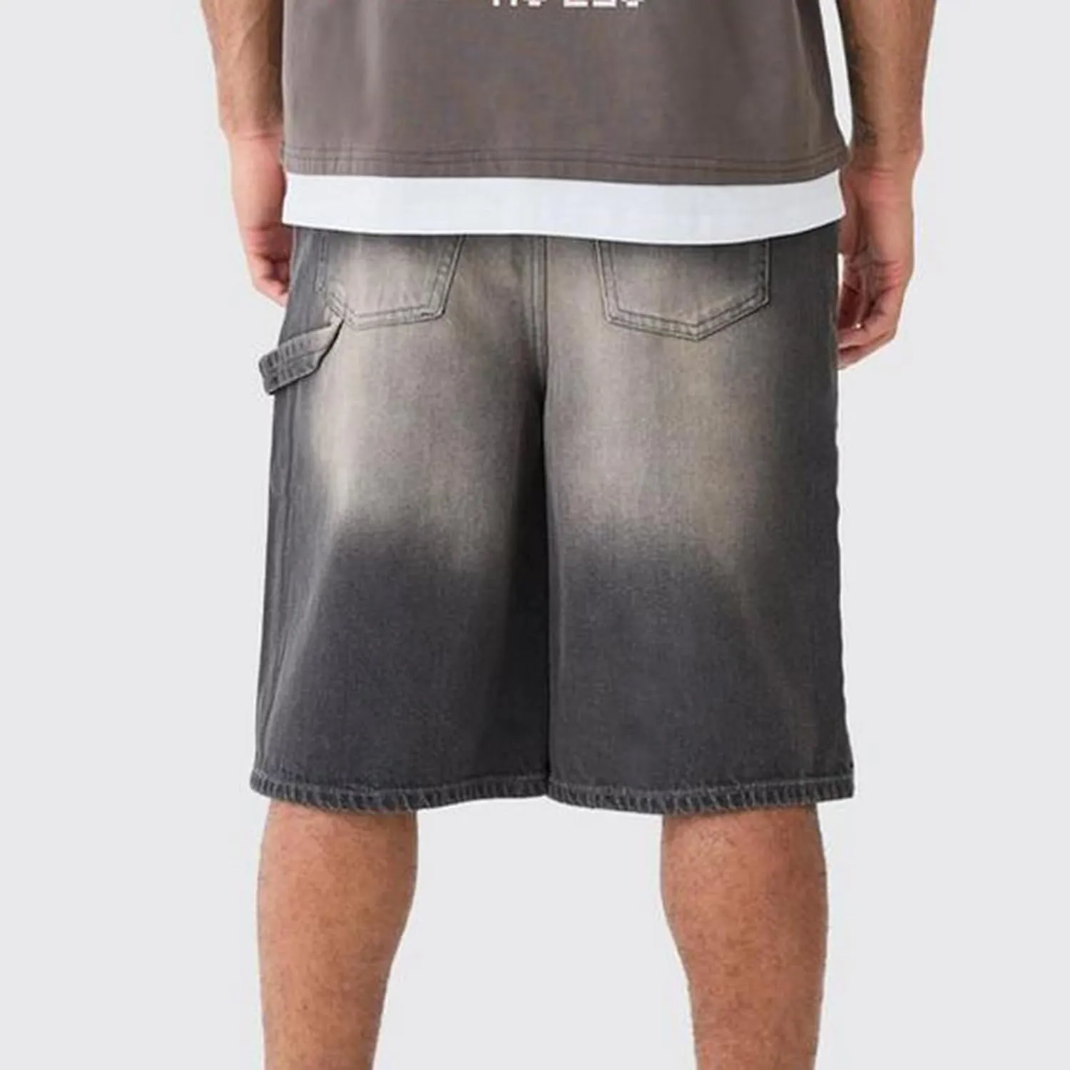 Mens Loose Denim Shorts Baggy Casual Wide Leg Mid Jean Jorts Zipper Hip Hop Shorts with Pockets Streetwear