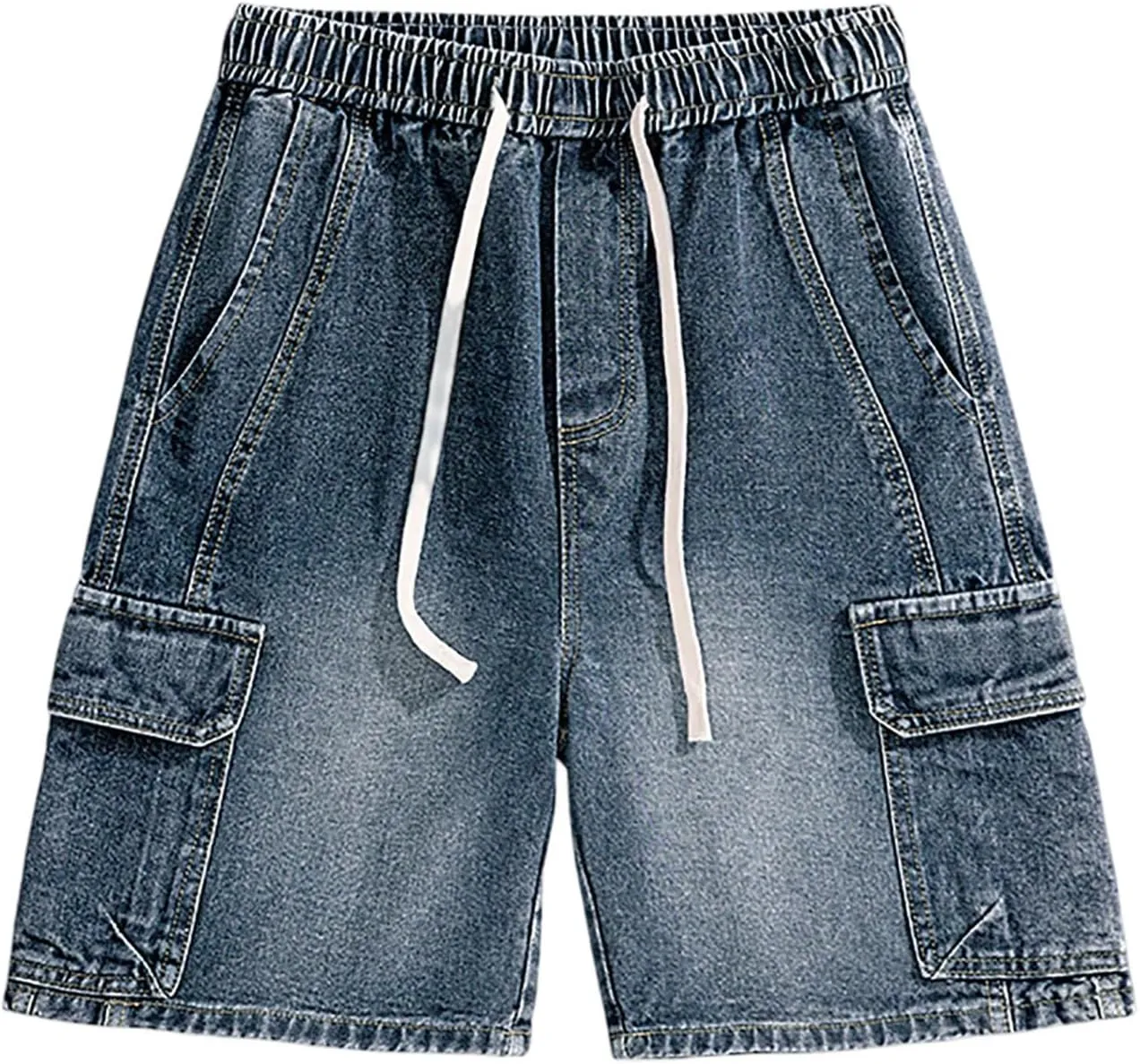 Men's Loose Fit Hip Hop Cropped Jean Shorts Baggy Denim Shorts with Pockets Casual Summer Streetwear Clothes