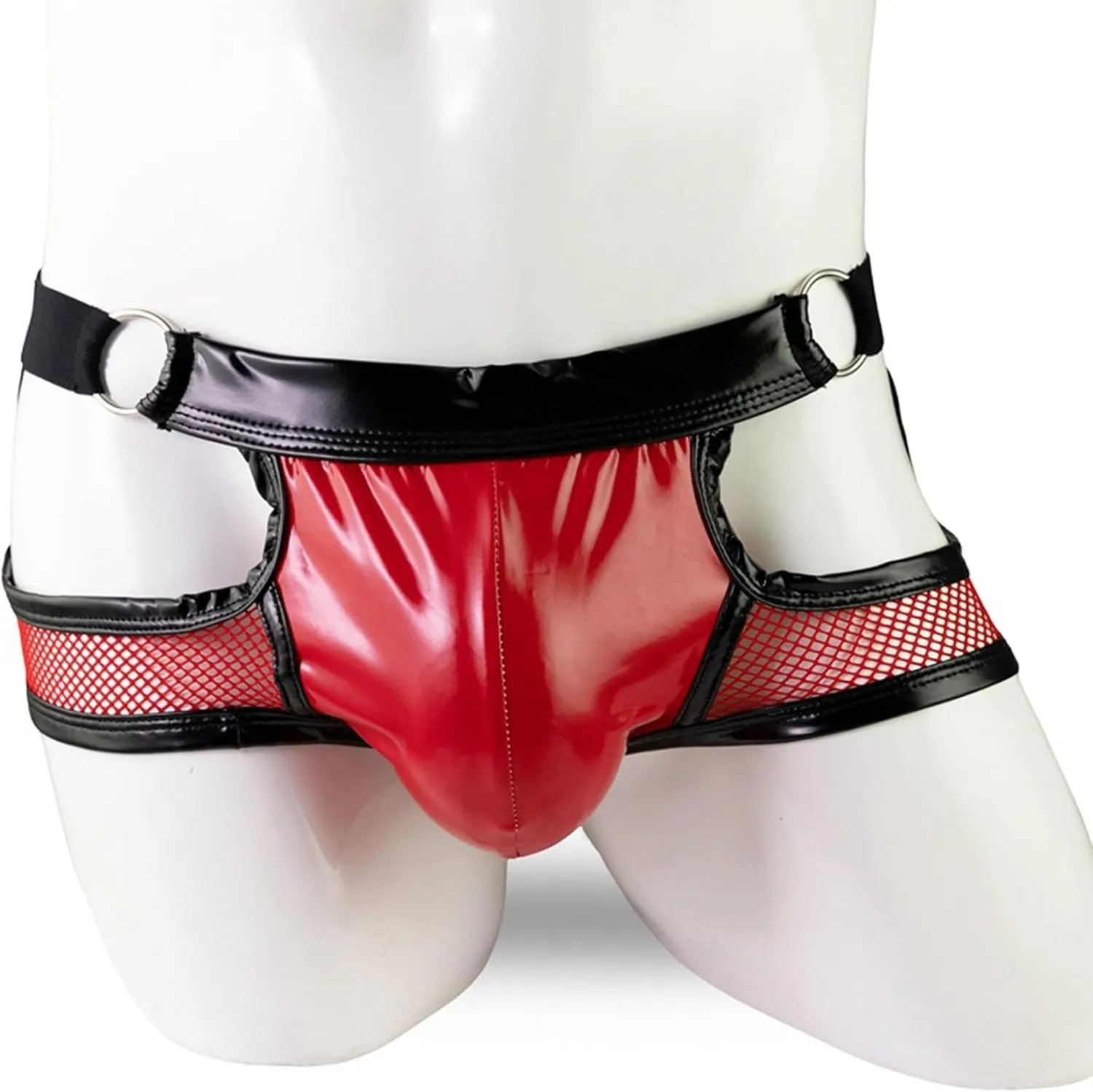 Men's Patent Leather Boxer BriefsHollow out JockStrap Bulge Pouch UnderwearSexy Backless Low Waist Underpants
