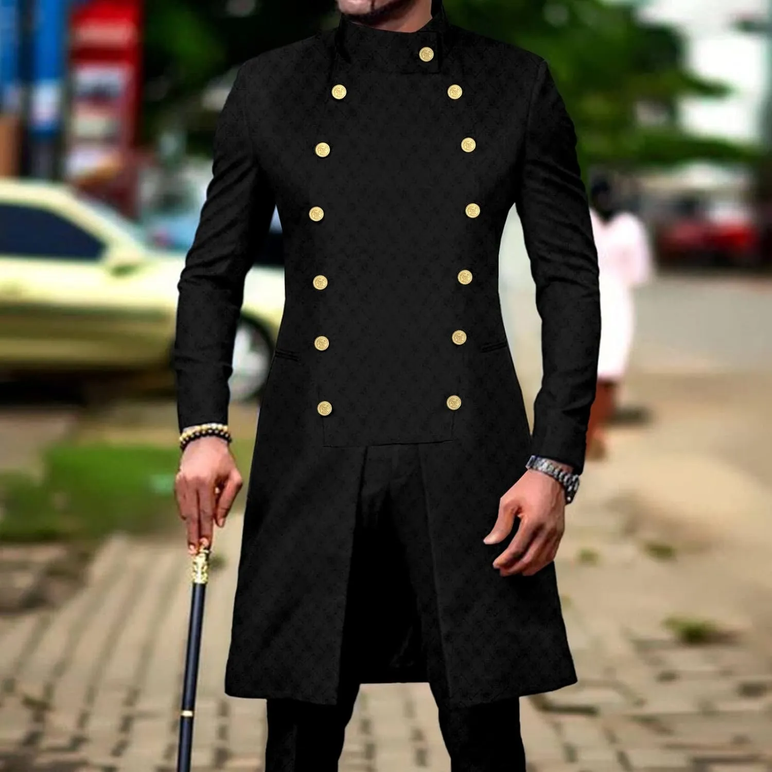 Men`s Suit African Clothes Double Breasted Jackets and Pants 2 Piece Set Dashiki Outfits for Wedding Evening
