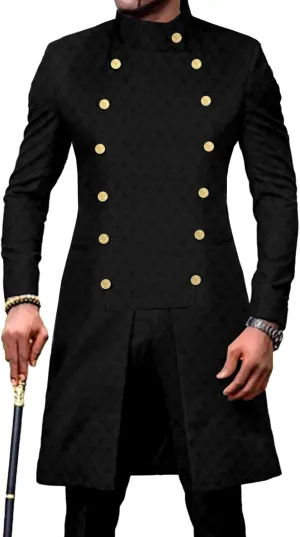 Men`s Suit African Clothes Double Breasted Jackets and Pants 2 Piece Set Dashiki Outfits for Wedding Evening