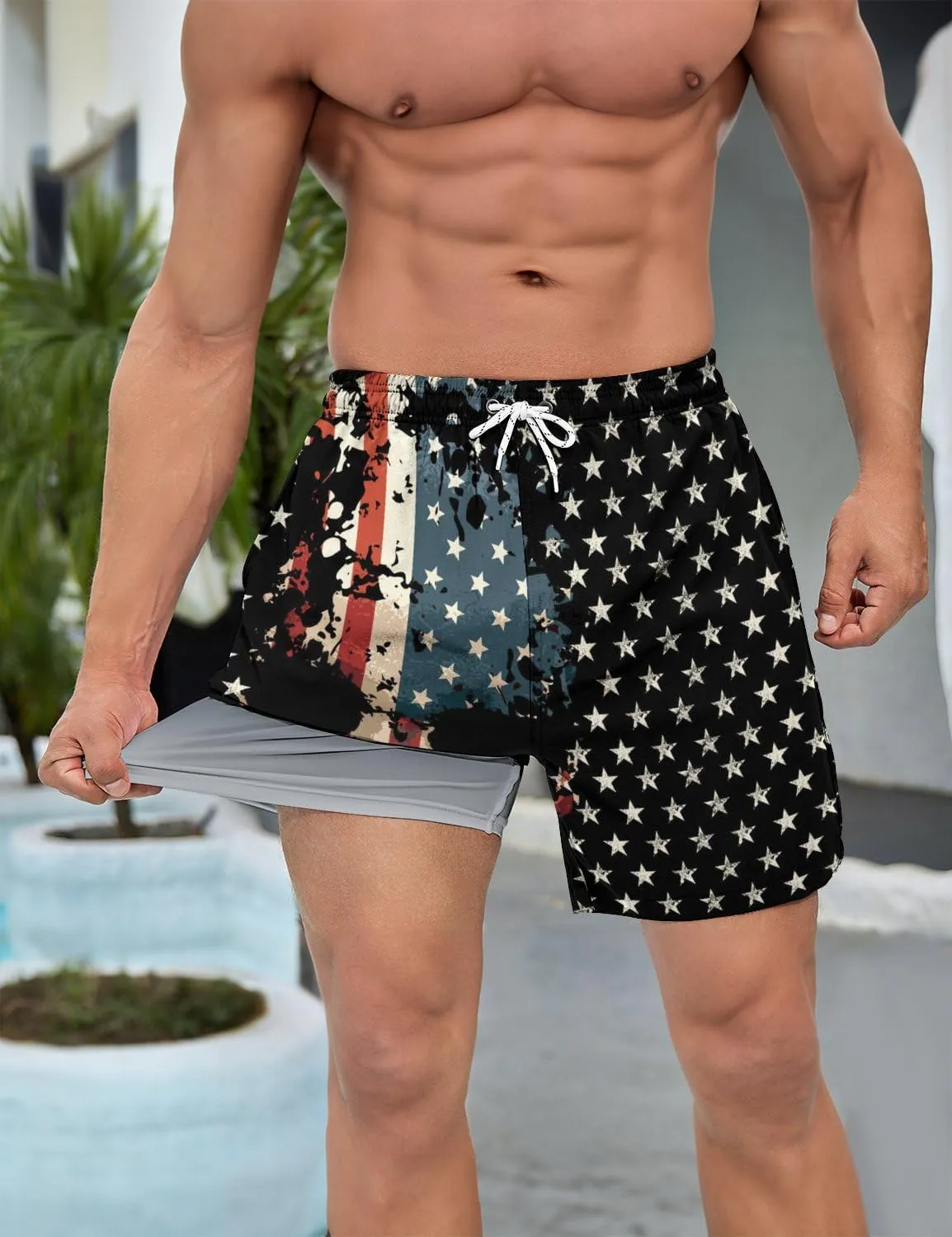 Men's Swim Trunks with Compression Liner Quick Dry 7 Inch Bathing Suit Board Shorts Swimwear