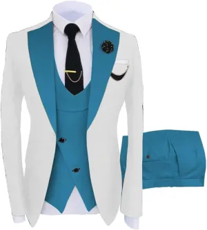 Men's Tuxedo Suits Slim Fit Casual Suit Blazer Dinner Solid One Button Wedding Prom Jackets Vest Trousers Pants Set