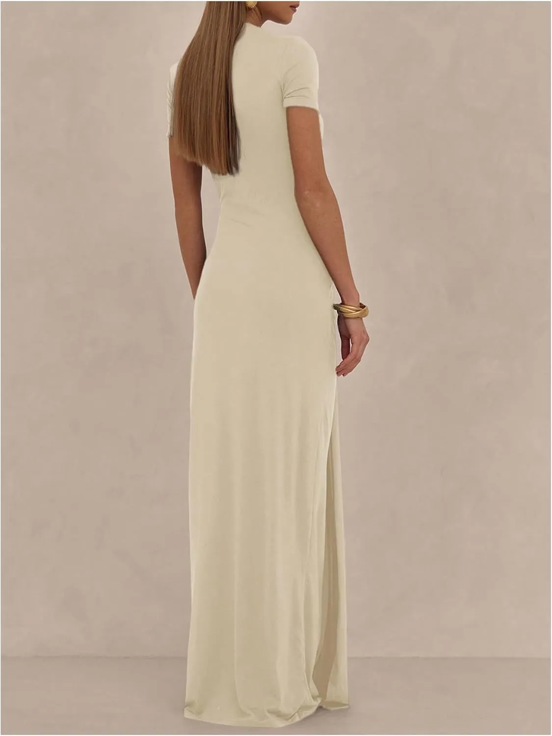 Milumia Women's Ring Tie Knot Bodycon Dress Crew Neck Short Sleeve Maxi Dresses