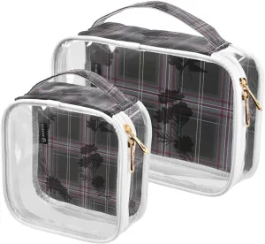 Modern-tartan 2 Pieces Clear Makeup Cosmetic Bags for Traveling Vacation Organizing, Toiletry Bags for Women Men, PVC Waterproof Travel Organizer