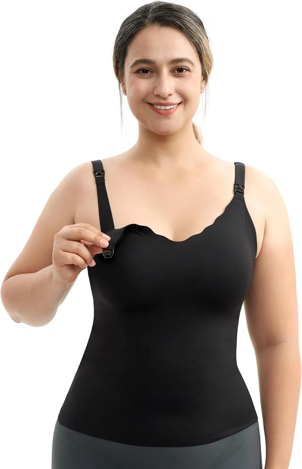 Momcozy Nursing Tank Tops for Breastfeeding, Seamless Nursing Cami with Built-in Bra, Adjustable Straps, Scalloped Design