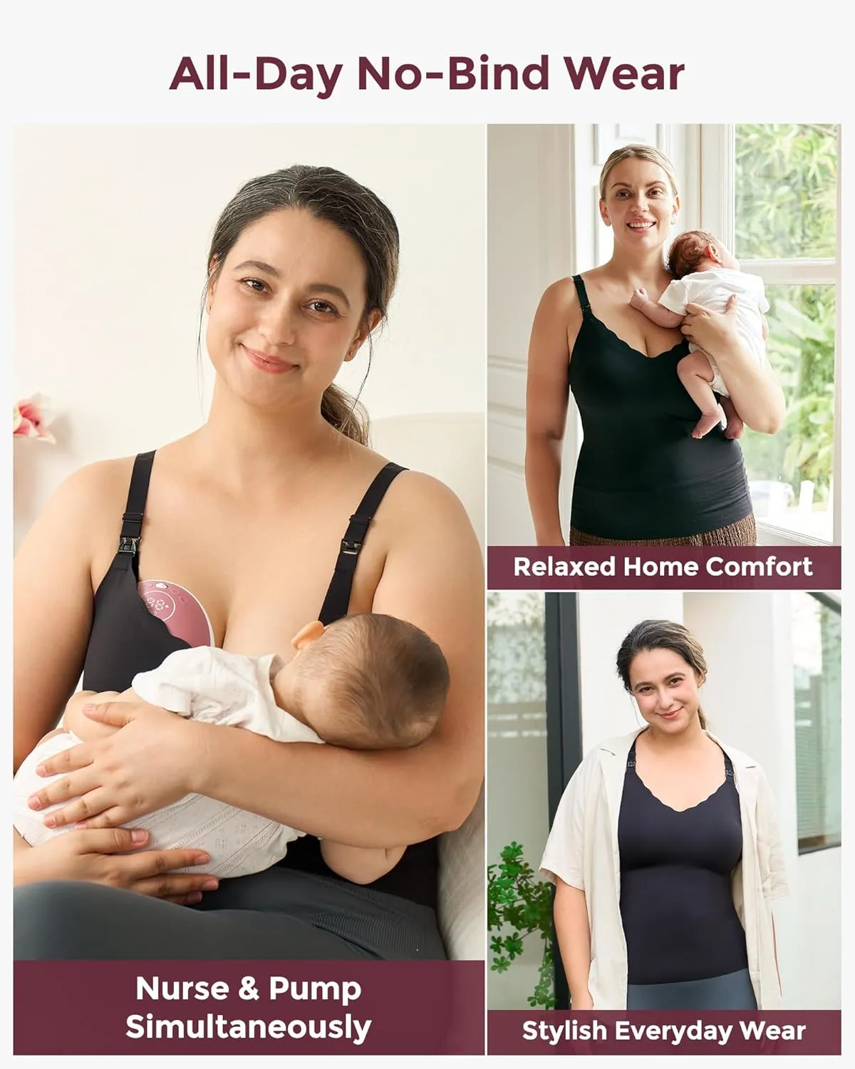 Momcozy Nursing Tank Tops for Breastfeeding, Seamless Nursing Cami with Built-in Bra, Adjustable Straps, Scalloped Design