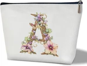 Monogrammed Makeup Bag Gifts for Women, Personalized Initial Letter A Small Cosmetic Bag for Purse Zipper Travel Toiletry Bag Birthday Gift for Friend Daughter Wedding Gift for Bridal Bridesmaid -B01