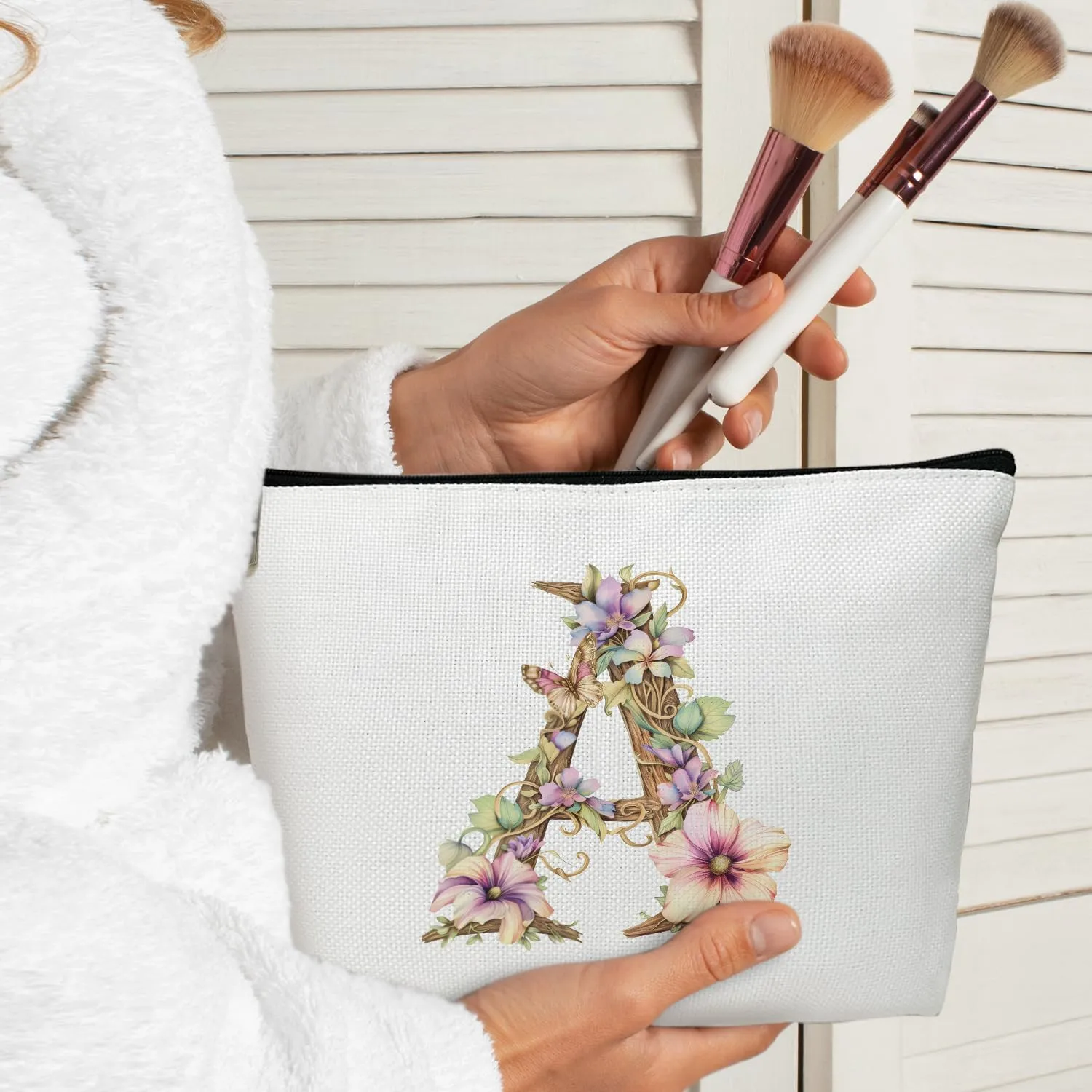 Monogrammed Makeup Bag Gifts for Women, Personalized Initial Letter A Small Cosmetic Bag for Purse Zipper Travel Toiletry Bag Birthday Gift for Friend Daughter Wedding Gift for Bridal Bridesmaid -B01