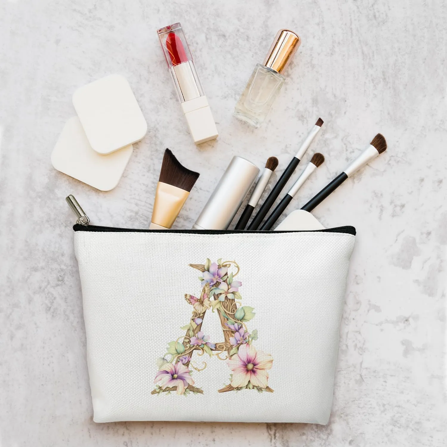 Monogrammed Makeup Bag Gifts for Women, Personalized Initial Letter A Small Cosmetic Bag for Purse Zipper Travel Toiletry Bag Birthday Gift for Friend Daughter Wedding Gift for Bridal Bridesmaid -B01