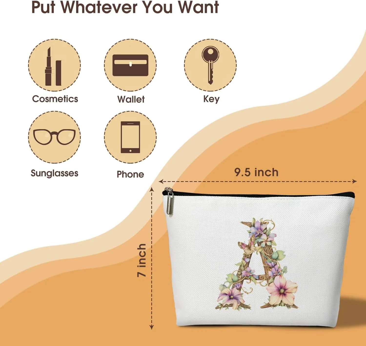 Monogrammed Makeup Bag Gifts for Women, Personalized Initial Letter A Small Cosmetic Bag for Purse Zipper Travel Toiletry Bag Birthday Gift for Friend Daughter Wedding Gift for Bridal Bridesmaid -B01