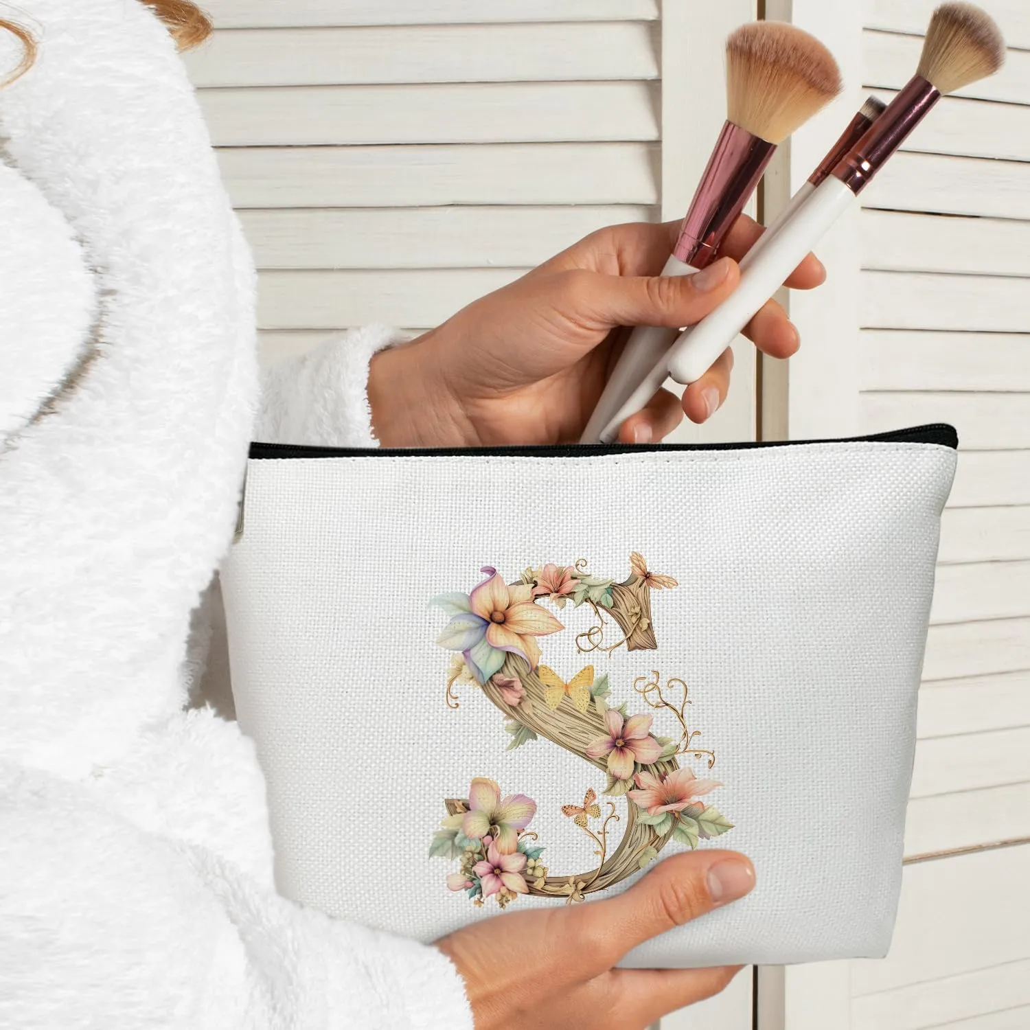 Monogrammed Makeup Bag Gifts for Women, Personalized Initial Letter S Small Cosmetic Bag for Purse Zipper Travel Toiletry Bag Birthday Gift for Friend Daughter Wedding Gift for Bridal Bridesmaid -B18