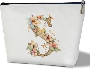 Monogrammed Makeup Bag Gifts for Women, Personalized Initial Letter S Small Cosmetic Bag for Purse Zipper Travel Toiletry Bag Birthday Gift for Friend Daughter Wedding Gift for Bridal Bridesmaid -B18