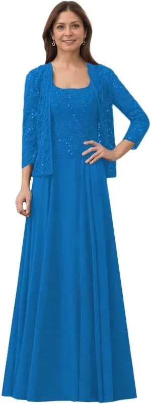 Mother of The Bride Dresses for Wedding 2 PCS Mother of The Groom Dresses with Jackets Laces Chiffon Wedding Guest Dress
