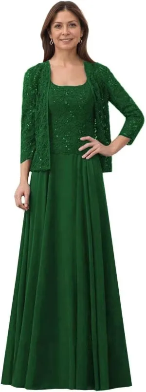 Mother of The Bride Dresses for Wedding 2 PCS Mother of The Groom Dresses with Jackets Laces Chiffon Wedding Guest Dress