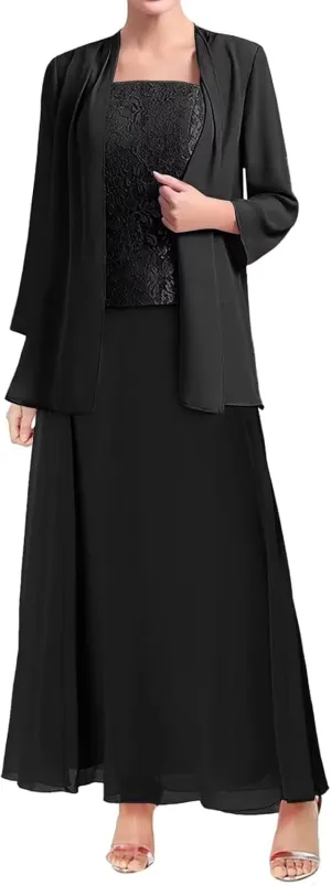 Mother of The Bride Dresses for Wedding Long Sleeve Chiffon Wedding Guest Formal Party Gown with Jackets