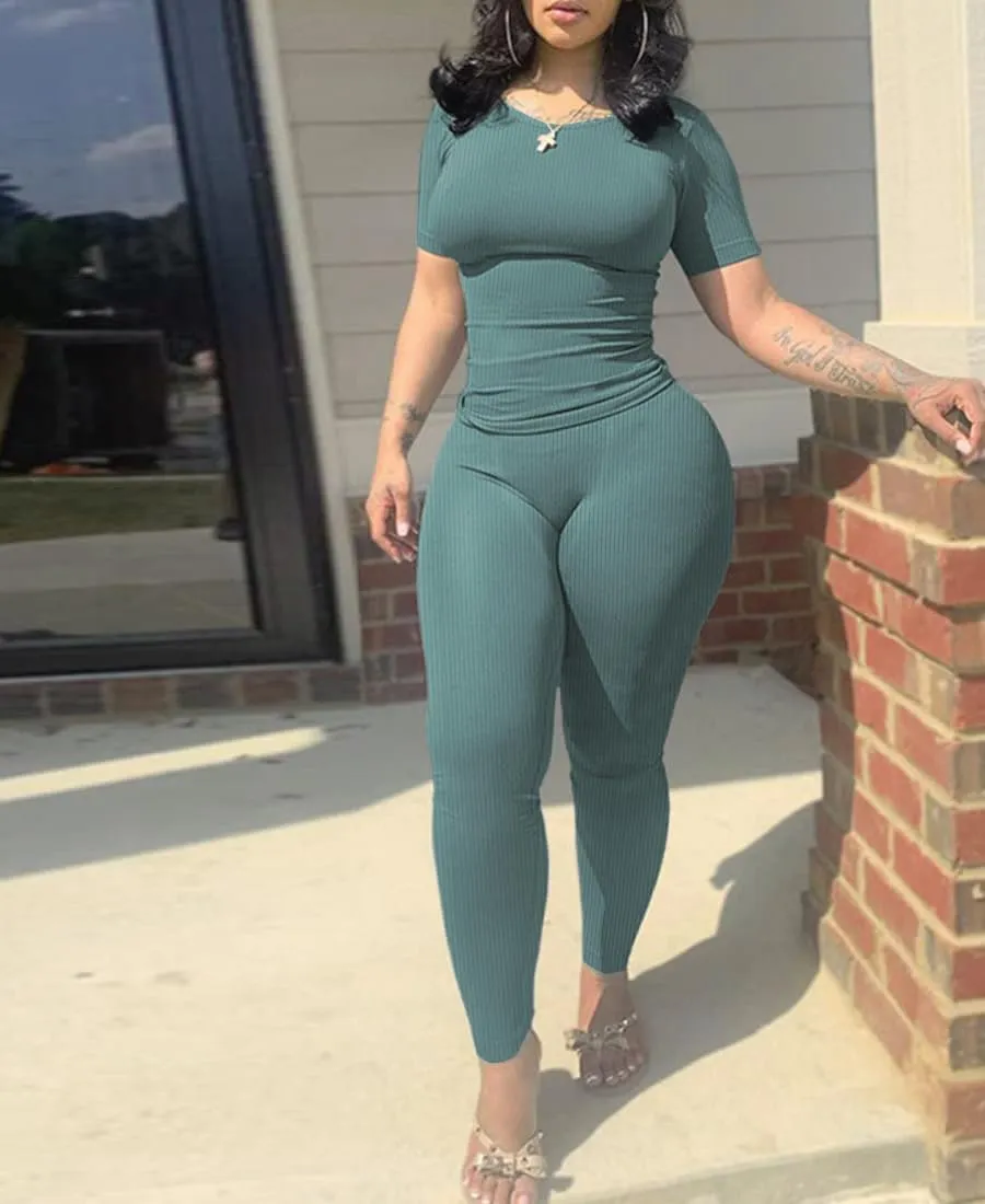 Nimsruc Two Piece Outfits For Women Summer Casual Short Sleeve Jogging Suits