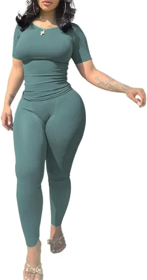 Nimsruc Two Piece Outfits For Women Summer Casual Short Sleeve Jogging Suits