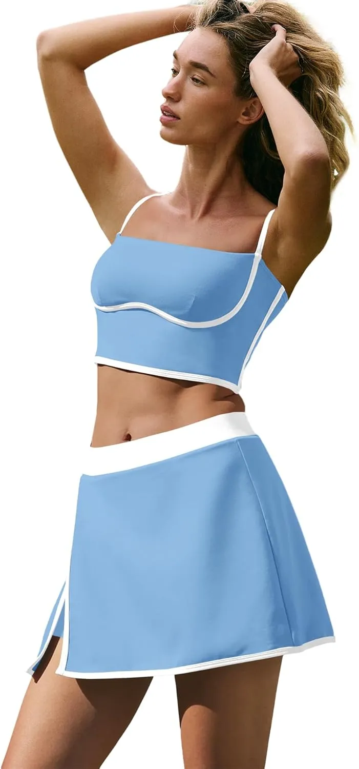 Nirovien Womens Workout Sets Tennis Skirt Sets with Built in Shorts 2 Piece Athletic Gym Clothes Tank Top and Skort