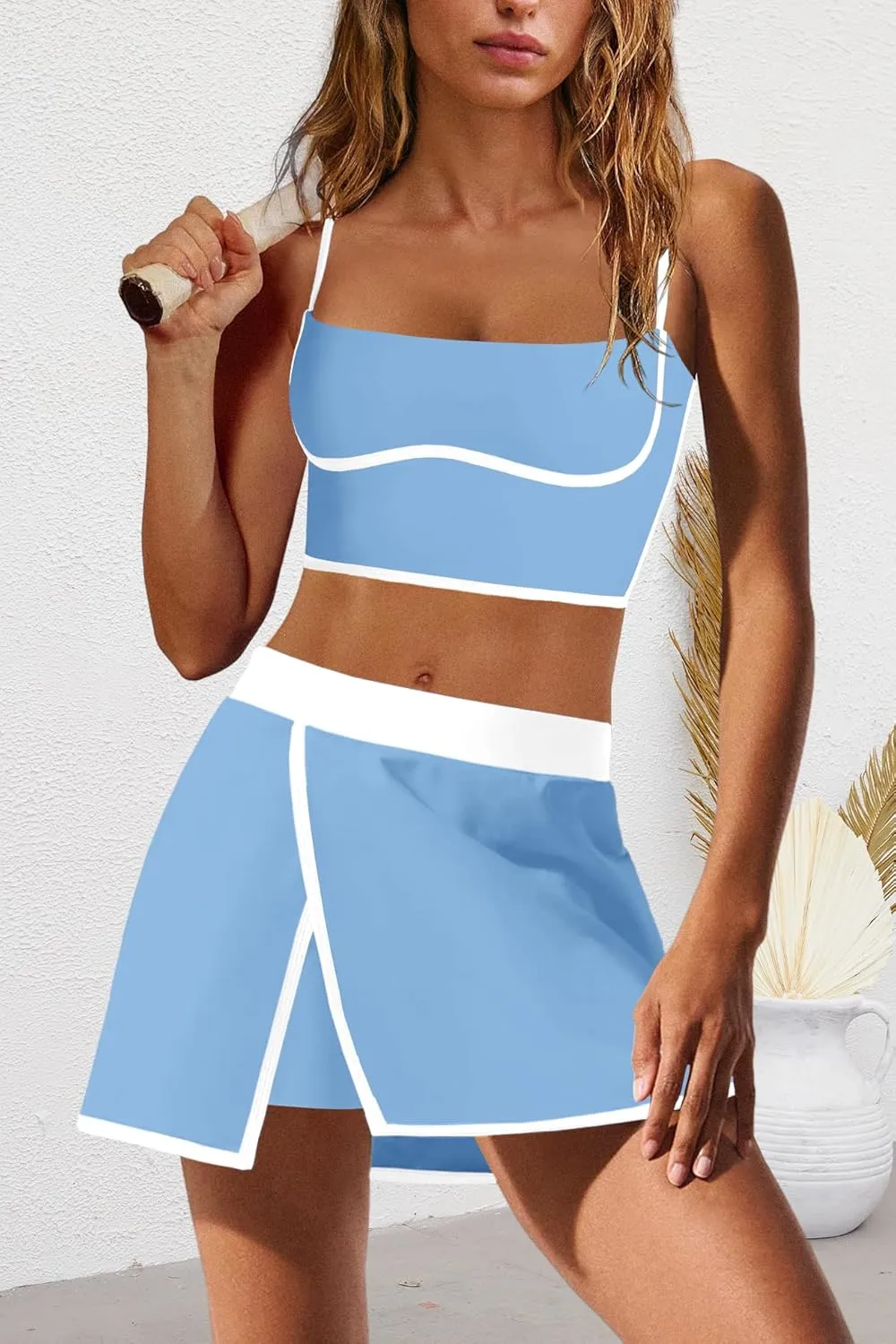 Nirovien Womens Workout Sets Tennis Skirt Sets with Built in Shorts 2 Piece Athletic Gym Clothes Tank Top and Skort