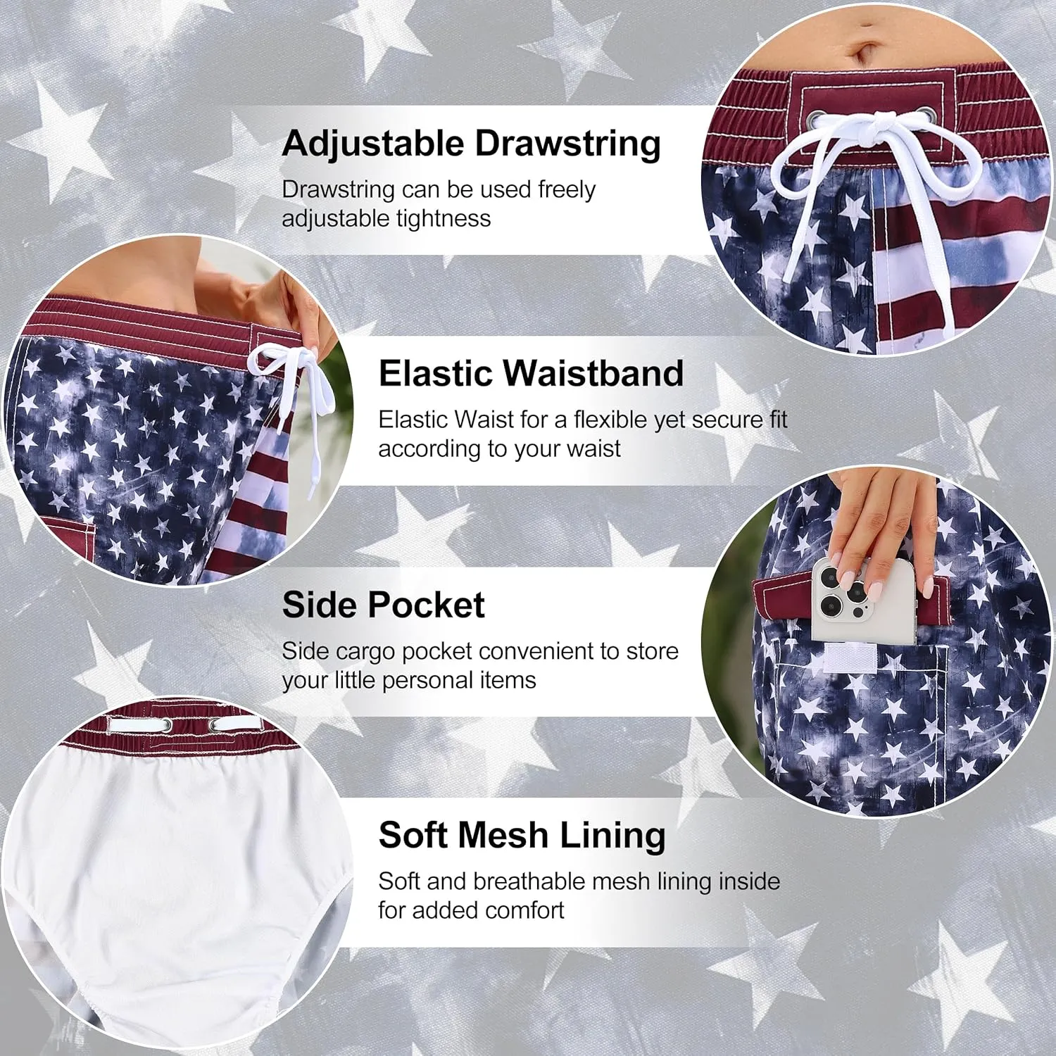 Nonwe Women's Swim Trunks Quick Dry Solid Summer Beach Shorts Mesh Lining