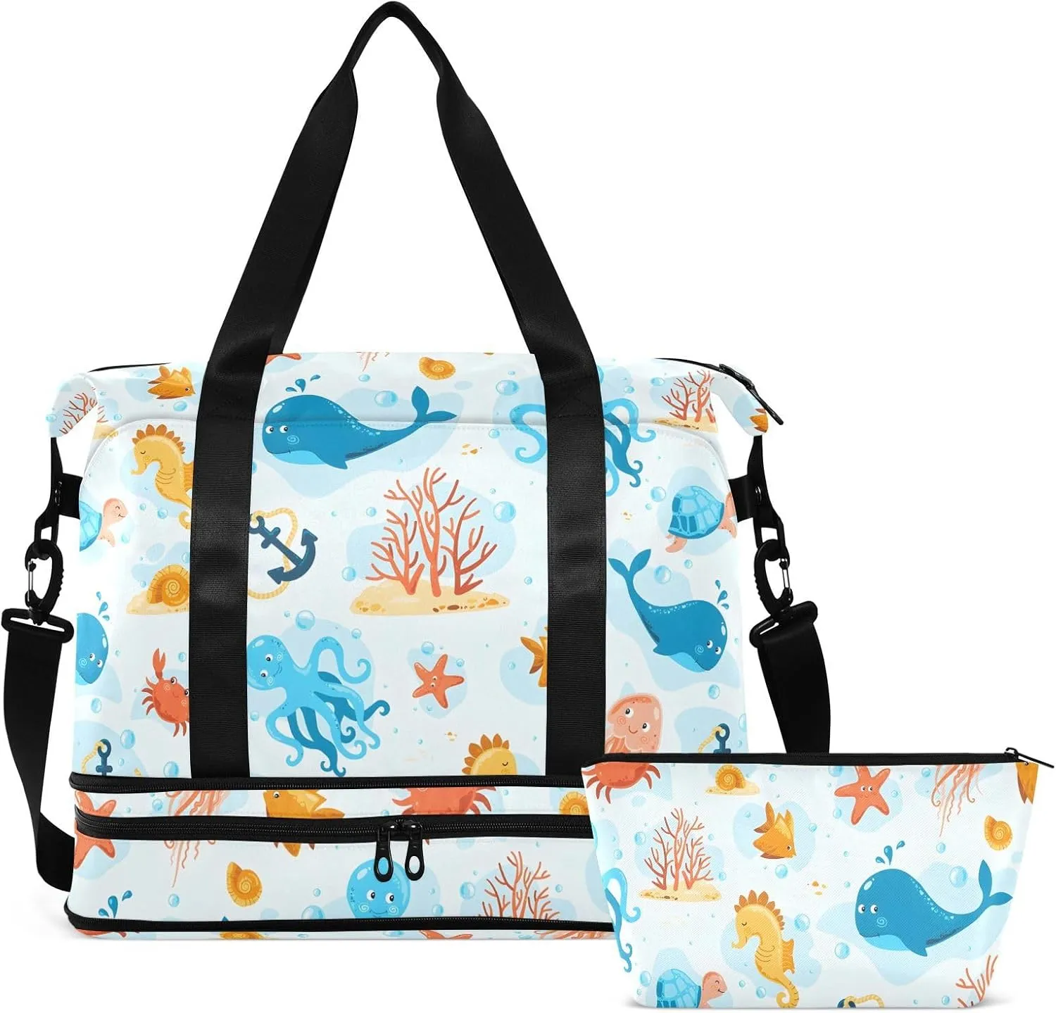 Ocean Life Jellyfish Packable Duffle Bag for Travel Expandable Climbing Gym Bag, Underseat Carry on Bag