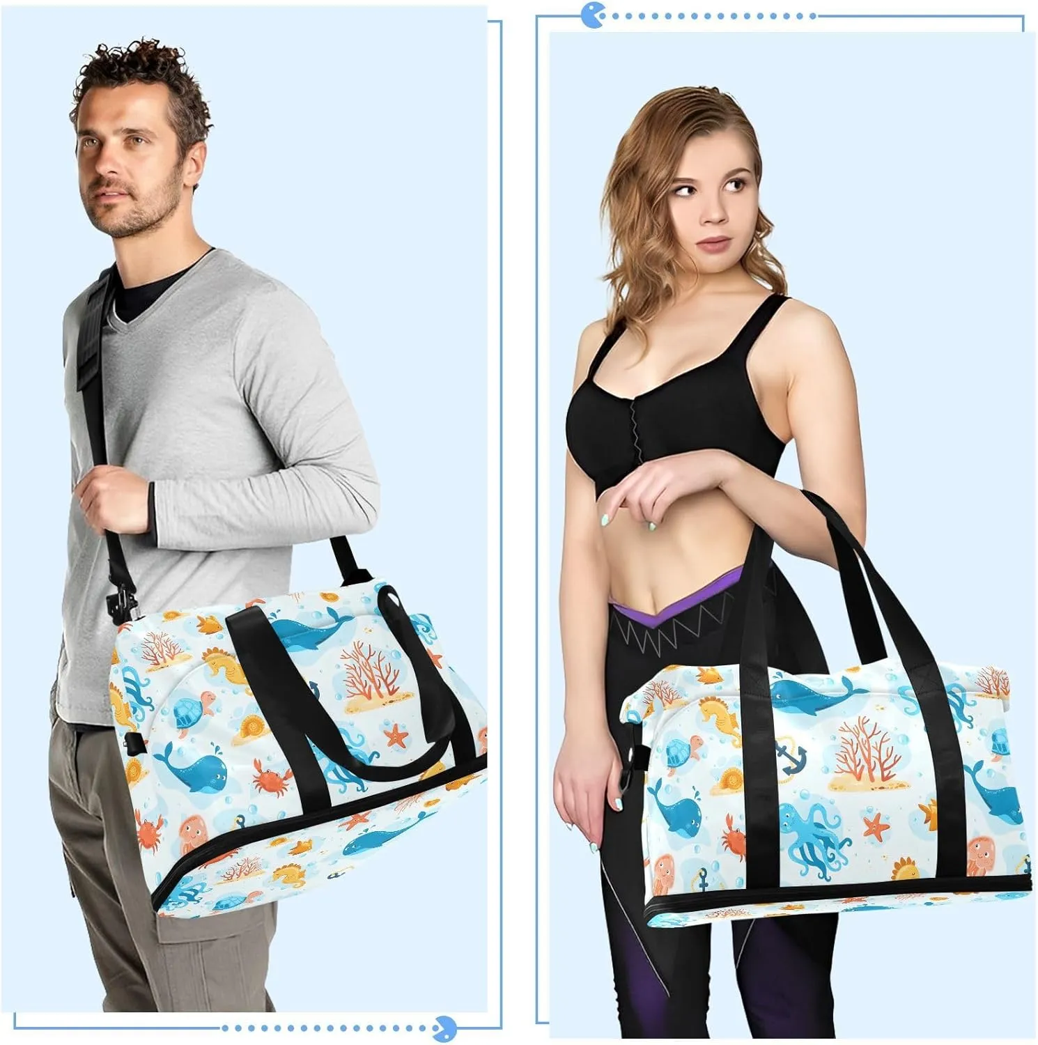 Ocean Life Jellyfish Packable Duffle Bag for Travel Expandable Climbing Gym Bag, Underseat Carry on Bag