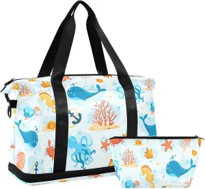 Ocean Life Jellyfish Packable Duffle Bag for Travel Expandable Climbing Gym Bag, Underseat Carry on Bag