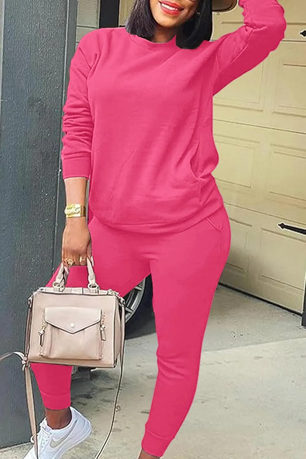 OCEANLUX Two Piece Sweatsuits For Women Casual Joging Outfits Long Sleeve Legging Pants