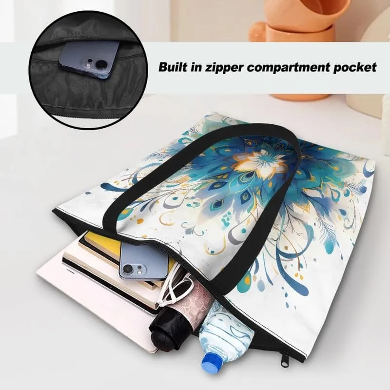 Oil Painting Border Collie Paper Tote Bag, Gothic Rose Butterfly Commute Bag, Ethnic Tribal Large Handbag for Women