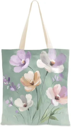 Oil Painting Purple Flowers Canvas laptop bag with handles Tote Bag Cloth Bag for Work Bolsa de lona