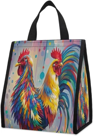 Outdoor Cooler Bags, Colorful Chicken Printed Cooler Bag, Insulated Tote Bag, Grocery Tote Bag