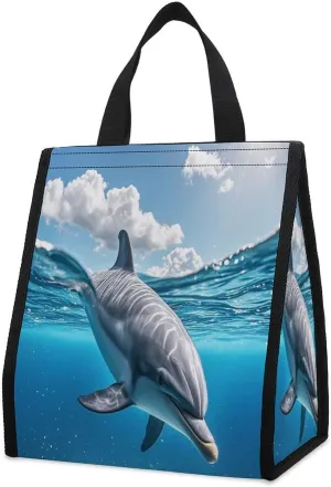 Outdoor Cooler Bags, Dolphin in The Ocean Printed Cooler Bag, Insulated Tote Bag, Grocery Tote Bag