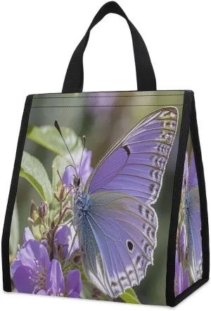 Outdoor Cooler Bags, Purple Plum Butterfly Printed Cooler Bag, Insulated Tote Bag, Grocery Tote Bag