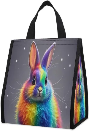 Outdoor Cooler Bags, Rainbow Rabbit Printed Cooler Bag, Insulated Tote Bag, Grocery Tote Bag