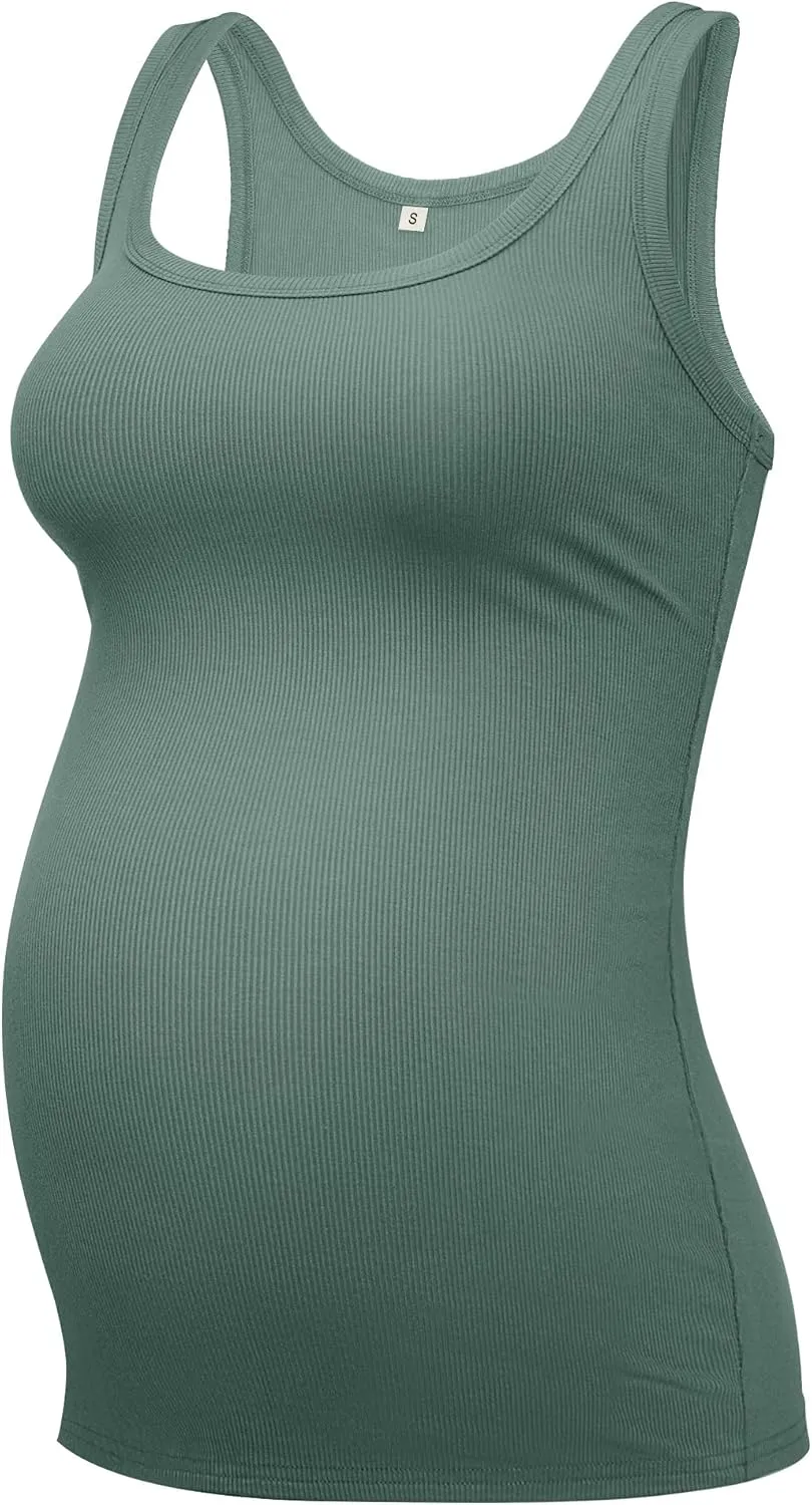 PACBREEZE Women's Maternity Tank Top U-Neck Sleeveless Pregnancy Basic Clothes Vest, S-XL