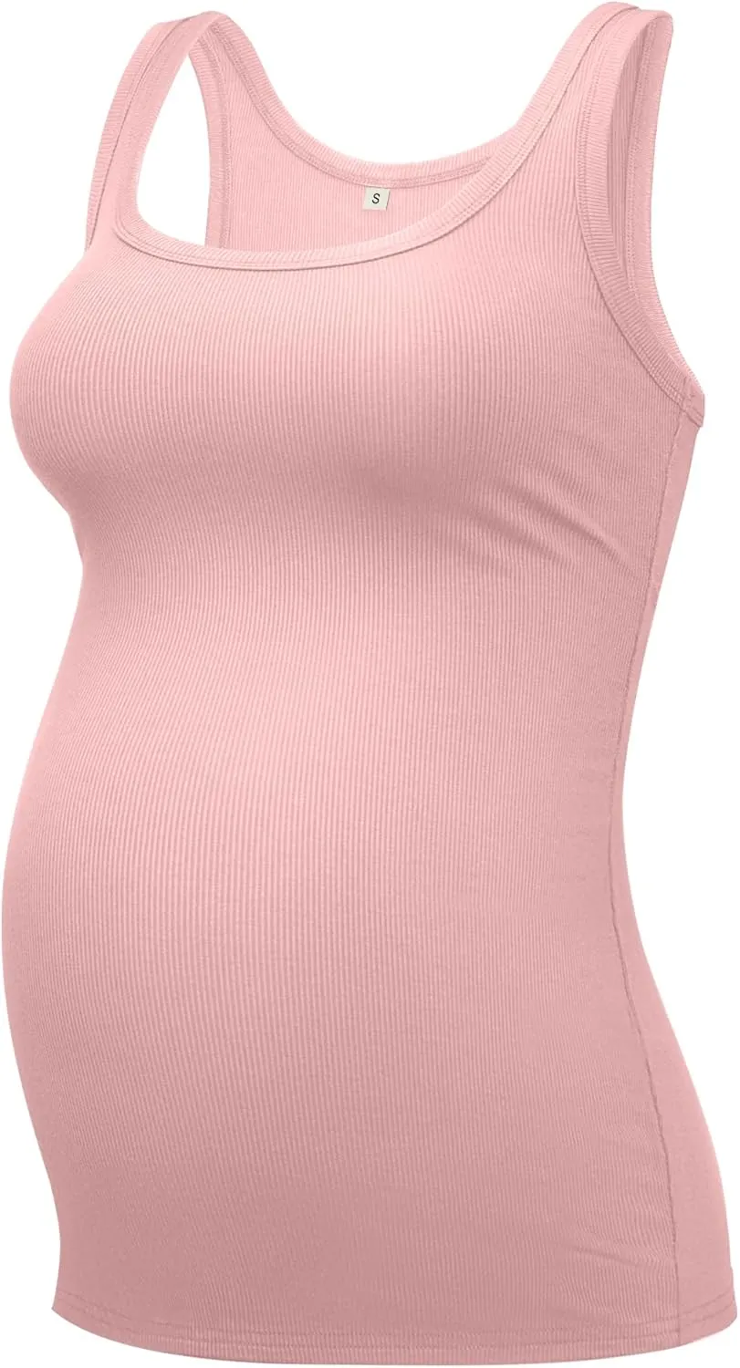 PACBREEZE Women's Maternity Tank Top U-Neck Sleeveless Pregnancy Basic Clothes Vest, S-XL