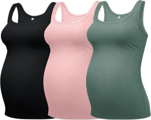 PACBREEZE Women's Maternity Tank Top U-Neck Sleeveless Pregnancy Basic Clothes Vest, S-XL