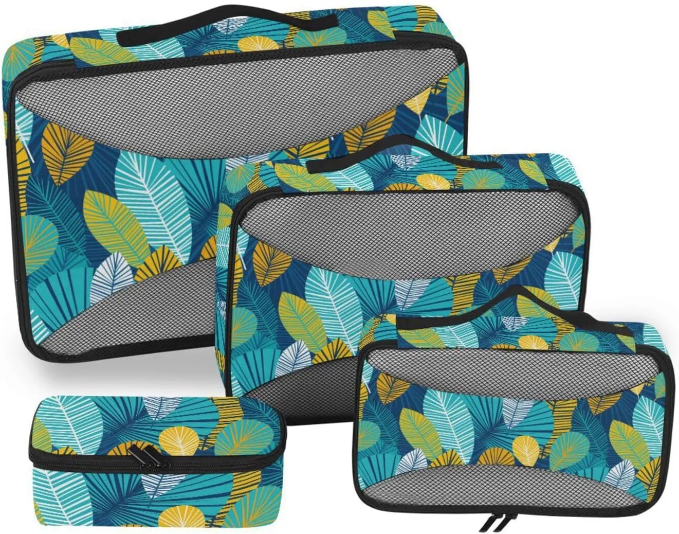 Packing Cubes for Travel Set of 4 Luggage Cubes Suitcase Organizers Pcking Cubes Colorful Tropical Leaves