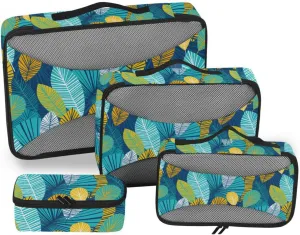 Packing Cubes for Travel Set of 4 Luggage Cubes Suitcase Organizers Pcking Cubes Colorful Tropical Leaves