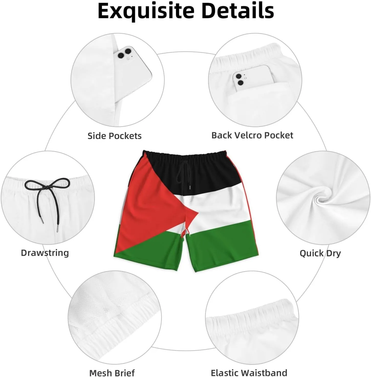 Palestinian Flag Trunks Man Swimming Shorts Quick Dry Swim Trunks Board Shorts