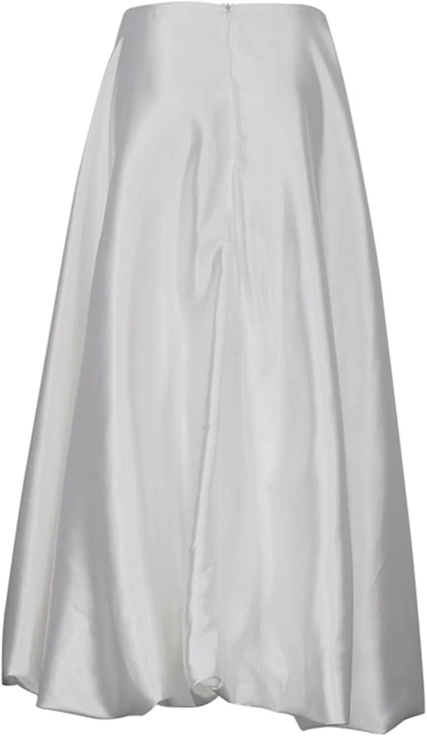 Perbai Women's High Waisted A Line Flare Satin Midi Skirt Balloon Party Skirt