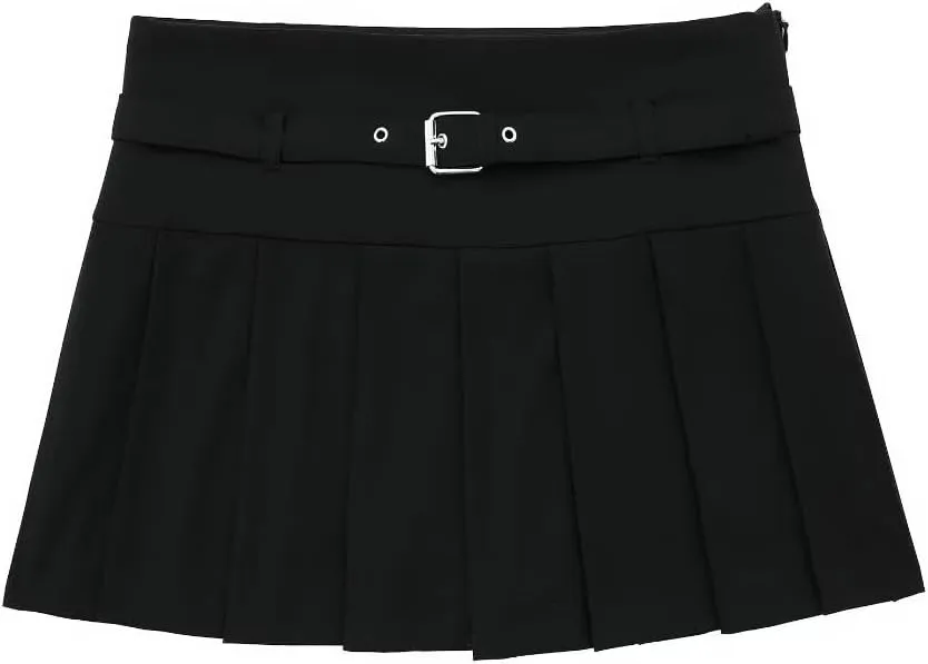 Perbai Womens Mini Pleated Skirt Sexy Y2K Low Waist A Line Club Tennis Short Skater Skirt