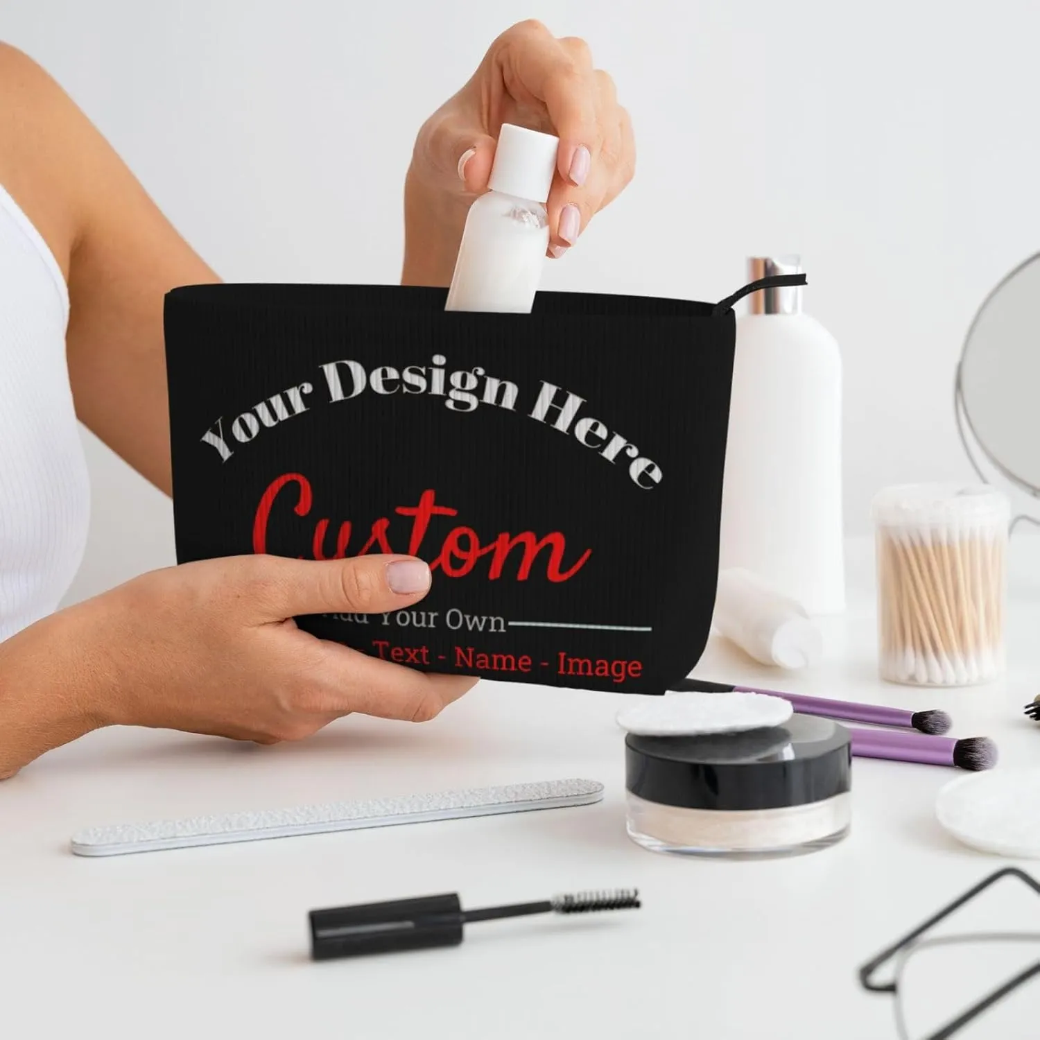 Personalized Custom Makeup Bag Add Your Own Photo Text Name Logo Image Cosmetic Bags Black Customized Gifts For Women