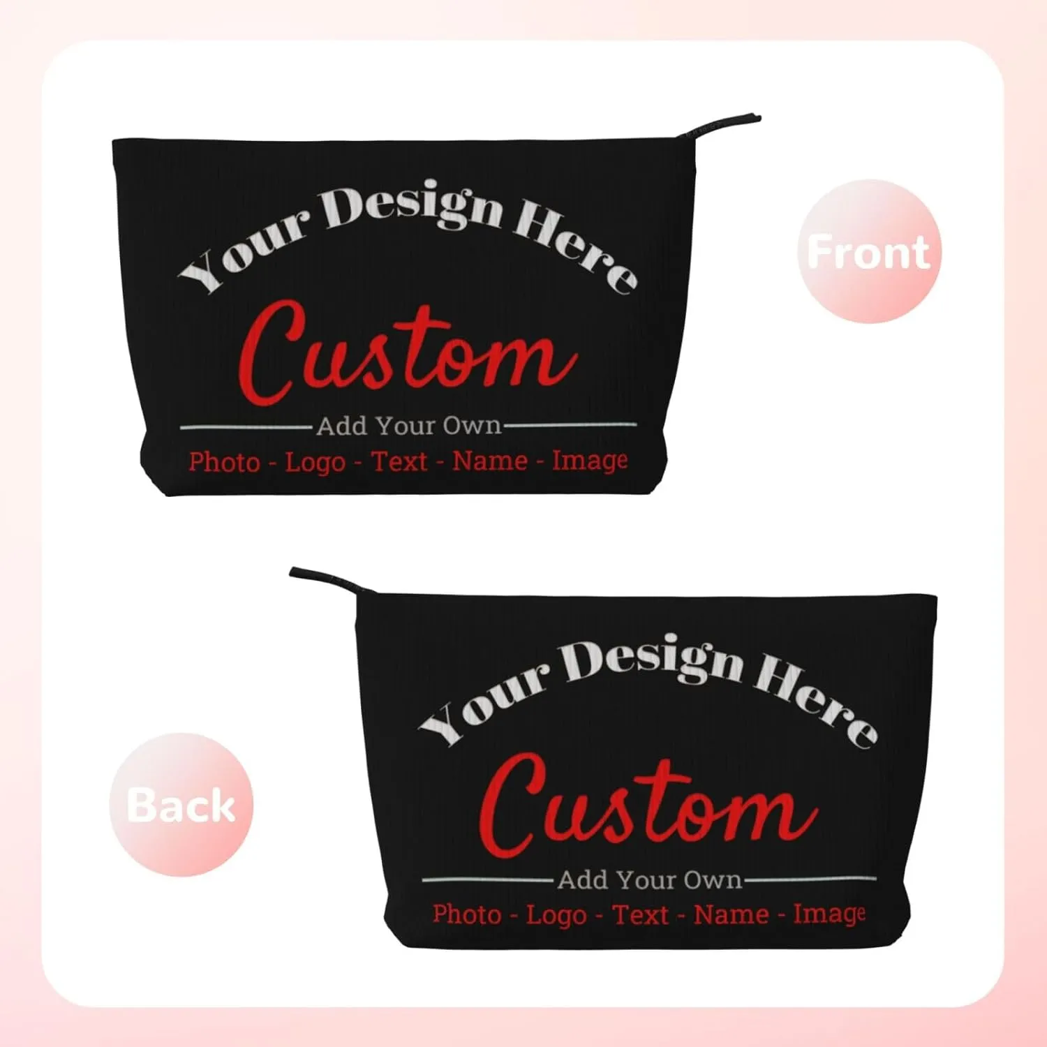 Personalized Custom Makeup Bag Add Your Own Photo Text Name Logo Image Cosmetic Bags Black Customized Gifts For Women