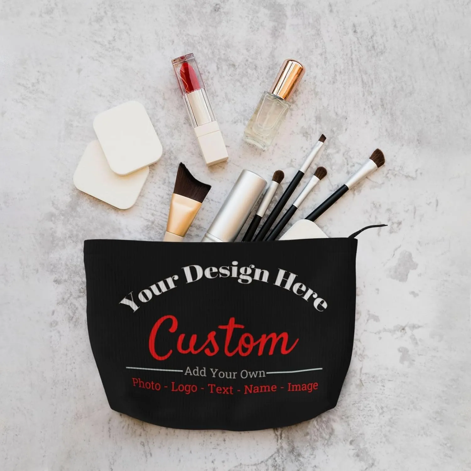 Personalized Custom Makeup Bag Add Your Own Photo Text Name Logo Image Cosmetic Bags Black Customized Gifts For Women
