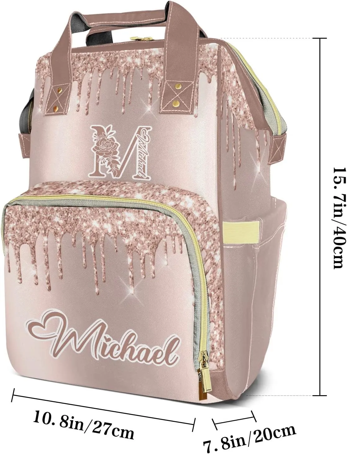 Personalized Diaper Bags Glitter Bling Print Backpack with Name Mommy Nursing Bags Gifts for Mom Dad