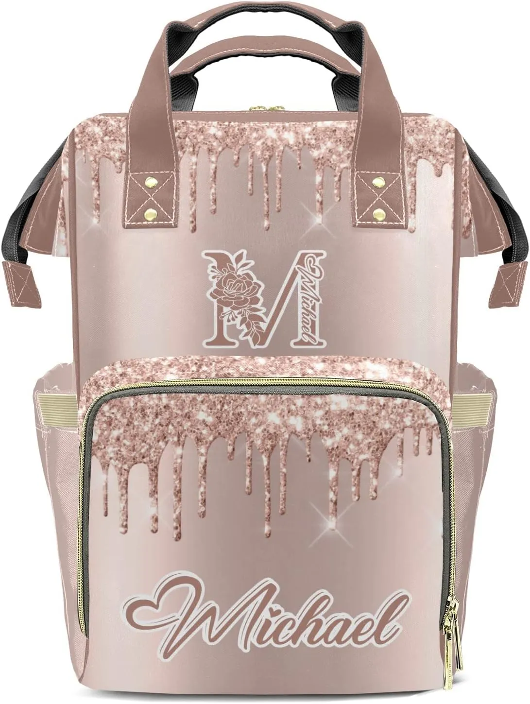 Personalized Diaper Bags Glitter Bling Print Backpack with Name Mommy Nursing Bags Gifts for Mom Dad